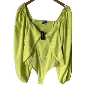 NWT Express Women's Lime Bodysuit Top Balloon Sleeve SIZE S